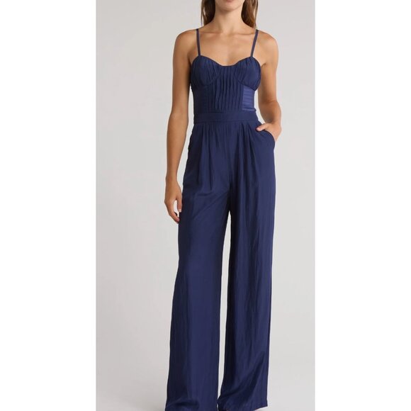 NWT Ramy Brook Blue Loretta Pleated Wide Leg Jumpsuit size 6